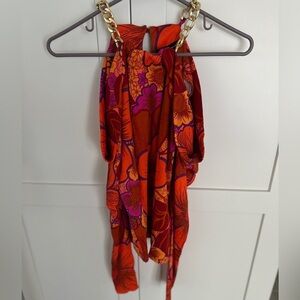 INC off shoulder longsleeve floral top with gold chain neck NWT size small